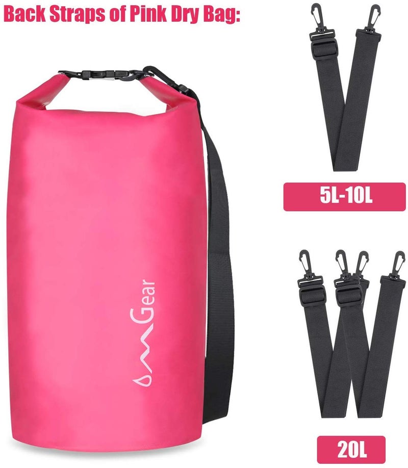 OMGear Waterproof Dry Bag Backpack Waterproof Phone Pouch 40L/30L/20L/10L/5L Floating Dry Sack For Kayaking Boating Sailing Canoeing Rafting Hiking Camping Outdoors Activities (Pink2, 20L) - Image 2